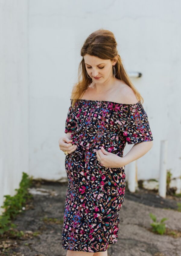 floral multicolored off the shoulder dress (maternity)