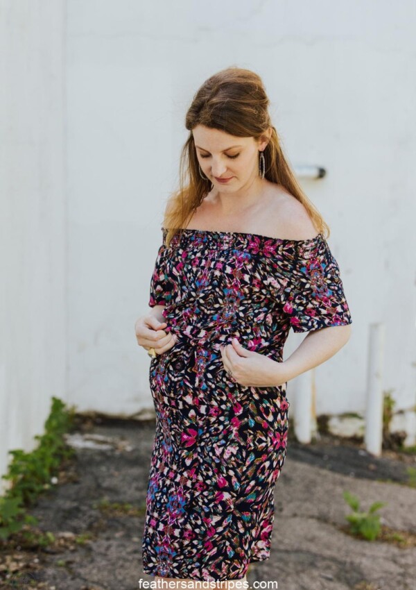 floral multicolored off the shoulder dress (maternity)
