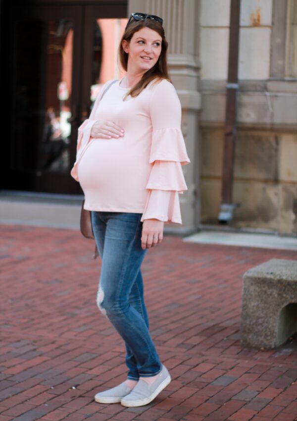 ruffle sleeve statement top that fits maternity