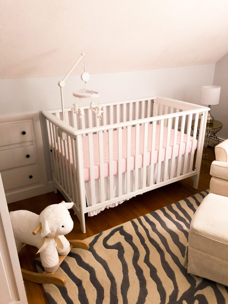 baby girl nursery, small space nursery, newton baby crib mattress