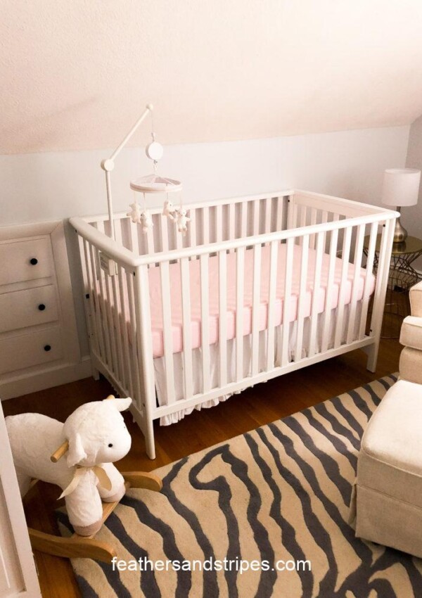 baby girl nursery, small space nursery, newton baby crib mattress