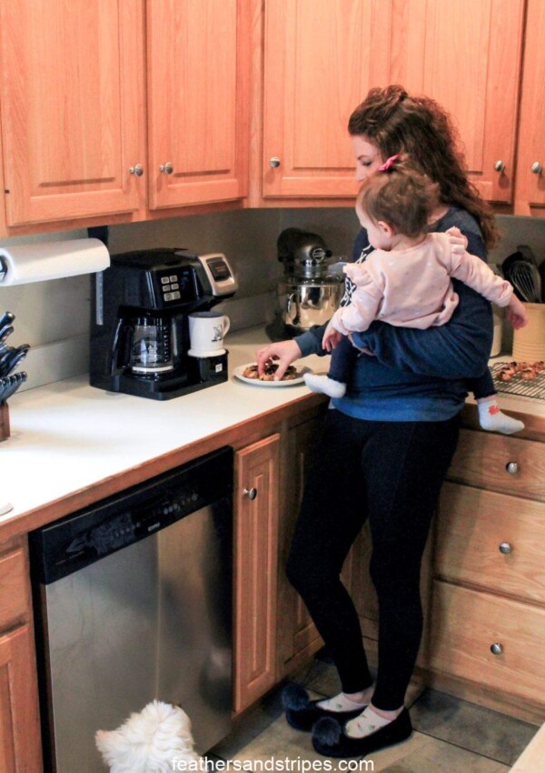 mom and baby, coffee maker