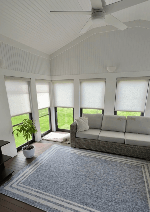 sunroom with shades, motorized shades