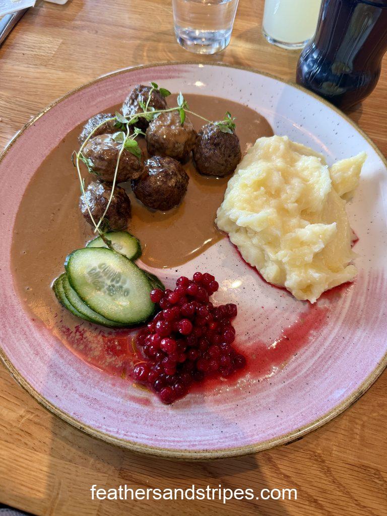 Swedish meatballs and lingonberries in Stockholm restaurant